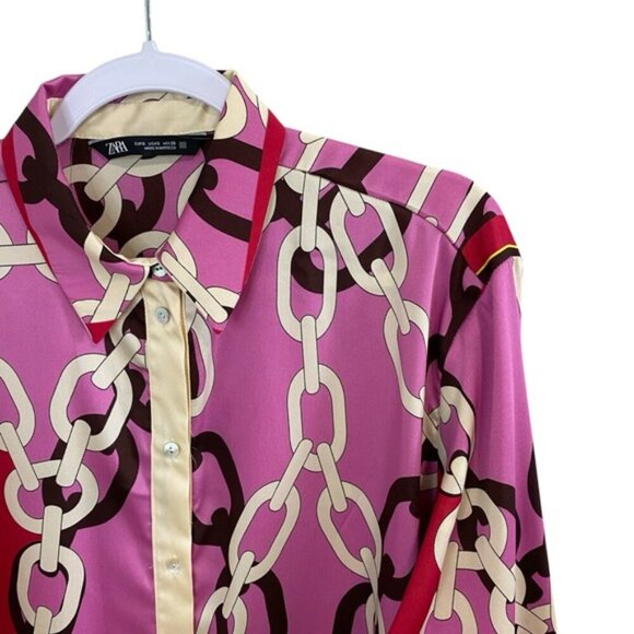 Zara - Chain Print Satin Blouse - S - Picture 4 of 9